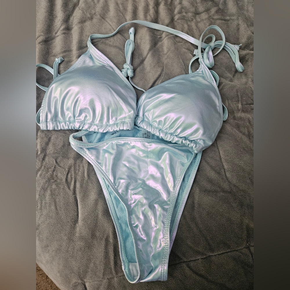 Ice Blue Metallic String Bikini